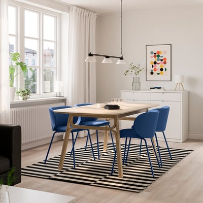 VOXLÖV / KRYLBO Table et 4 chaises, bambou clair/Tonerud bleu, 180x90 cm