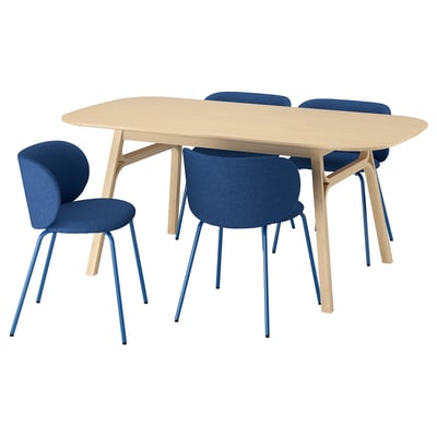 VOXLÖV / KRYLBO Table et 4 chaises, bambou clair/Tonerud bleu, 180x90 cm