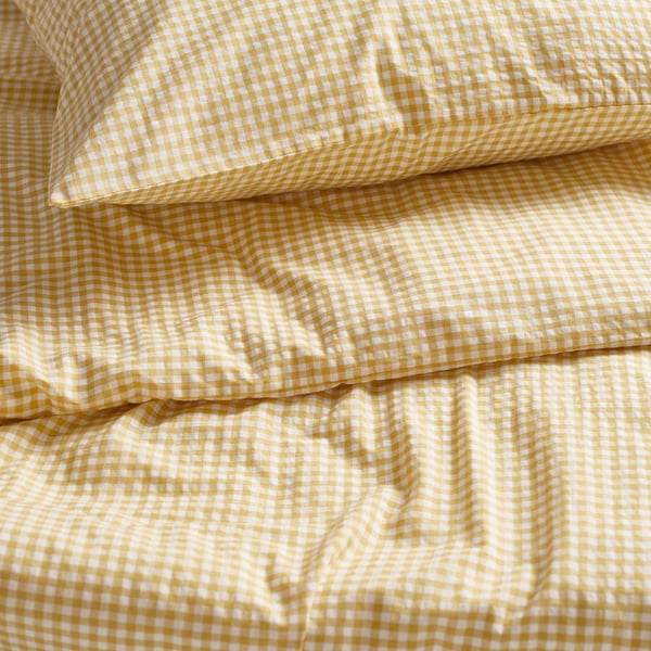 WEYMOUTHTALL Housse de couette et 2 taies, jaune blanc/carreaux, 240x220/50x60 cm