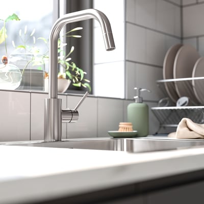 ÄLMAREN Miscelatore con doccetta estraibile, color acciaio inox