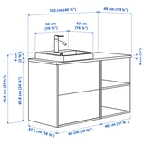 ÄNGSJÖN / BACKSJÖN Mobile lavabo/lavabo/miscelatore, effetto rovere/bianco effetto marmo, 102x49x71 cm