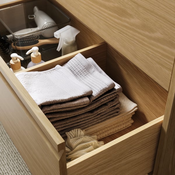 ÄNGSJÖN / BACKSJÖN Mobile lavabo/lavabo/miscelatore, effetto rovere/bianco effetto marmo, 102x49x71 cm