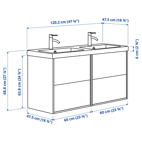 ÄNGSJÖN / BACKSJÖN Mobile lavabo/lavabo/miscelatori, lucido bianco, 120x49x69 cm