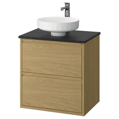 ÄNGSJÖN / LERSJÖN Mobile lavabo/cassetti/lavabo/misc, effetto rovere/nero effetto marmo, 62x49x79 cm