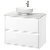 ÄNGSJÖN / LERSJÖN Mobile lavabo/cassetti/lavabo/misc, lucido bianco/bianco effetto marmo, 82x49x79 cm