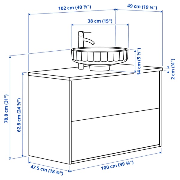 ÄNGSJÖN / LERSJÖN Mobile lavabo/cassetti/lavabo/misc, lucido bianco/nero effetto marmo, 102x49x79 cm