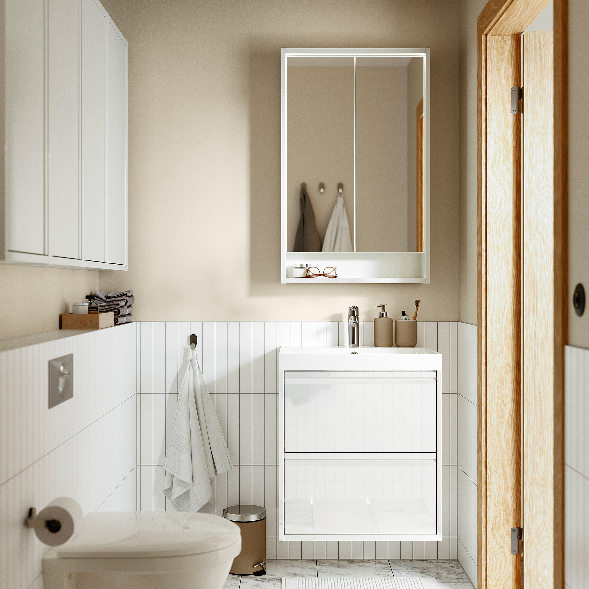 ÄNGSJÖN Mobile per lavabo con cassetti, lucido bianco, 60x48x63 cm