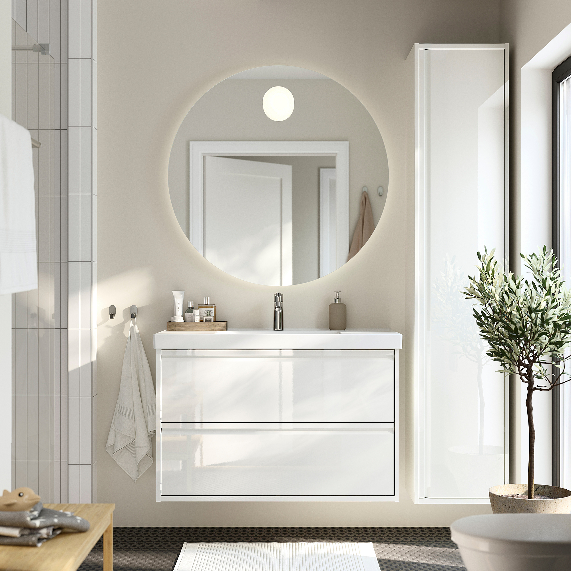 ÄNGSJÖN Mobile per lavabo con cassetti, lucido bianco, 100x48x63 cm