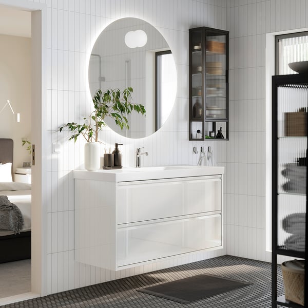 ÄNGSJÖN Mobile per lavabo con cassetti, lucido bianco, 120x48x63 cm
