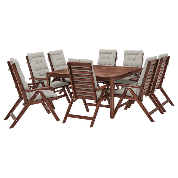 Tavolo8 Sedie Relax Da Giardino äpplarö Mordente Marrone Kuddarna Grigio