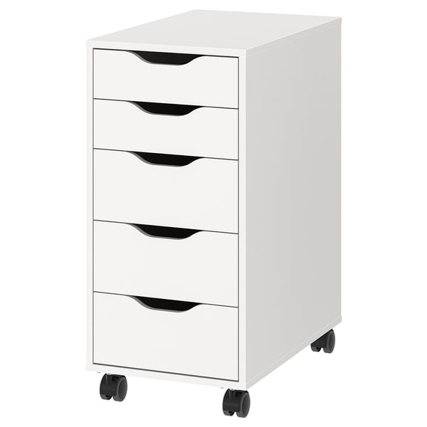 ALEX Cassettiera con rotelle, bianco/nero, 36x76 cm