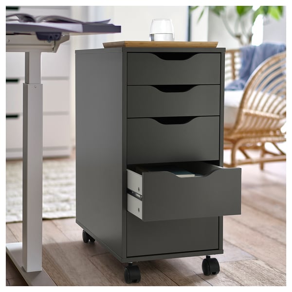 ALEX Cassettiera con rotelle, grigio scuro/nero, 36x76 cm