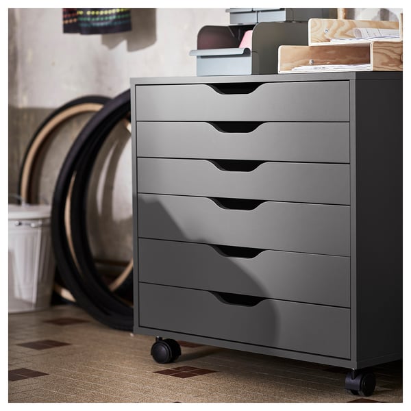 ALEX Cassettiera con rotelle, grigio scuro, 67x66 cm