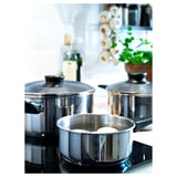 ANNONS Set di 3 pentole e 2 coperchi, vetro/inox