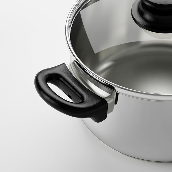 ANNONS Set di 3 pentole e 2 coperchi, vetro/inox