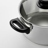 ANNONS Set di 3 pentole e 2 coperchi, vetro/inox