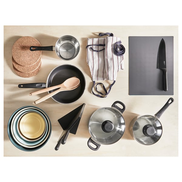 ANNONS Set di 3 pentole e 2 coperchi, vetro/inox