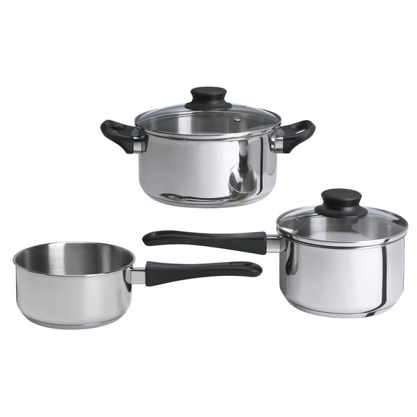 ANNONS Set di 3 pentole e 2 coperchi, vetro/inox