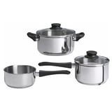 ANNONS Set di 3 pentole e 2 coperchi, vetro/inox