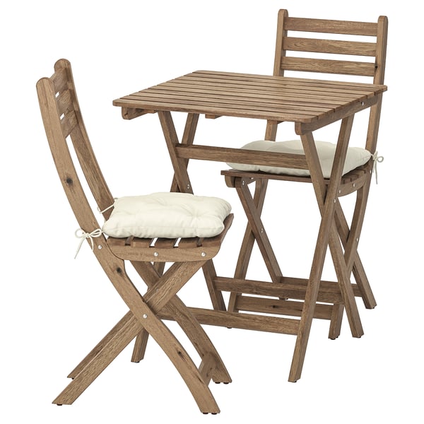 Tavolo2 Sedie Da Giardino Askholmen Mordente Grigio Tortora Kuddarna Beige