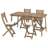 ASKHOLMEN Tavolo/4 sedie pieghevoli, giardino, marrone scuro/Kuddarna grigio chiaro-beige, 143x75 cm