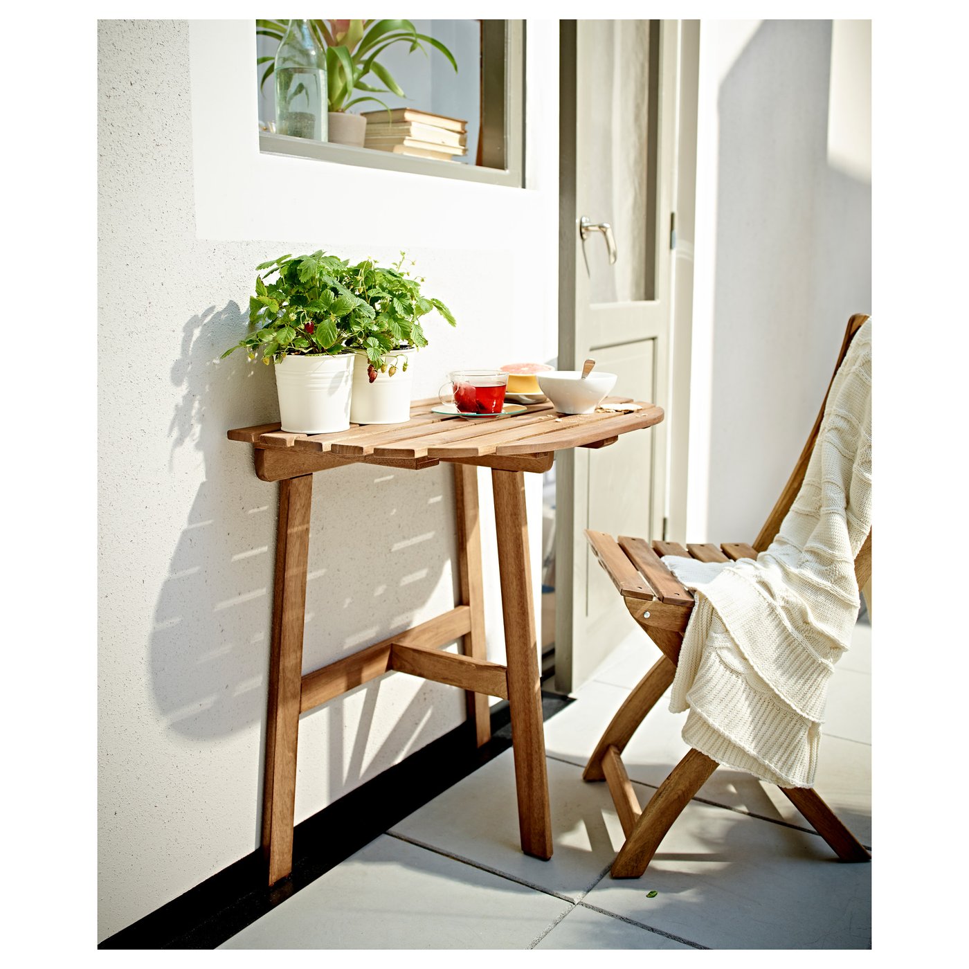 ASKHOLMEN Tavolo da parete, da esterno, pieghevole mordente marrone chiaro,  70x44 cm - IKEA Svizzera