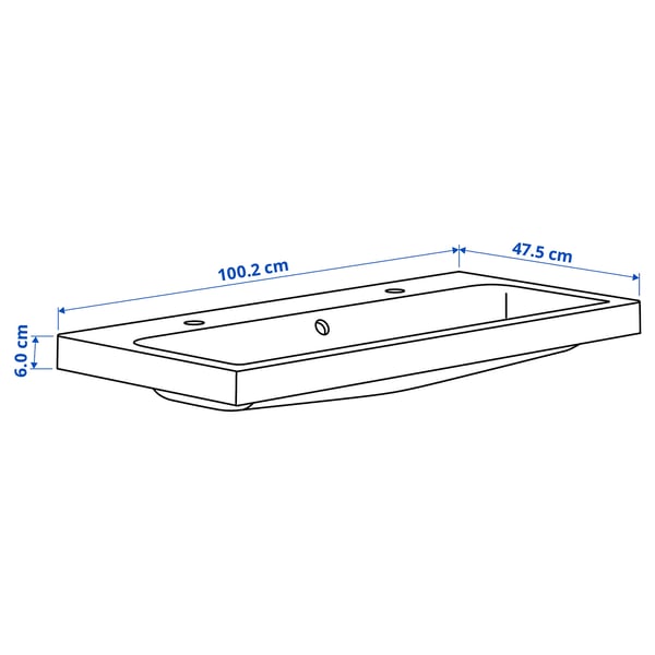 BACKSJÖN Lavabo con sifone, bianco, 100x48 cm