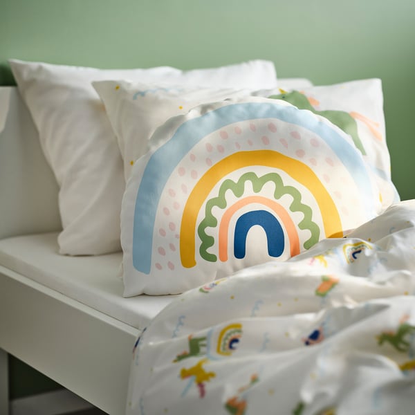 BARNDRÖM Cuscino, bianco/unicorno arcobaleno
