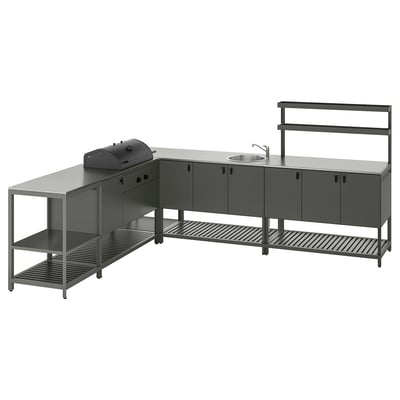 BÅTSKÄR Cucina ester/BBQ carbon/elem lavel, grigio scuro, 240x300 cm