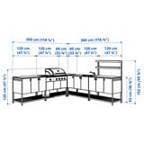 BÅTSKÄR Cucina esterno/BBQ gas/elem lavello, grigio scuro, 300x300 cm