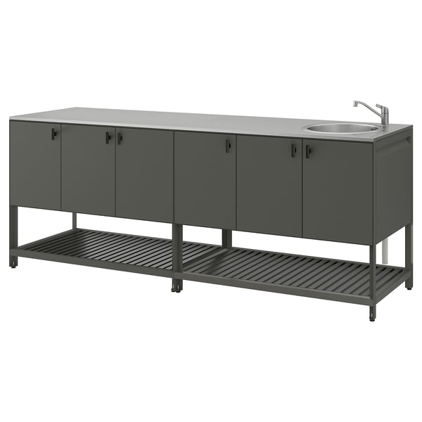 BÅTSKÄR Cucina esterno con elemento lavello, grigio scuro, 240x60 cm