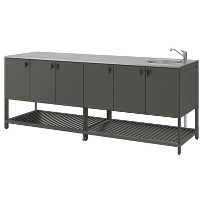 BÅTSKÄR Cucina esterno con elemento lavello, grigio scuro, 240x60 cm