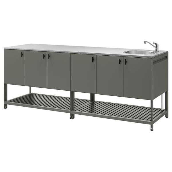 BÅTSKÄR Cucina esterno con elemento lavello, grigio scuro, 240x60 cm
