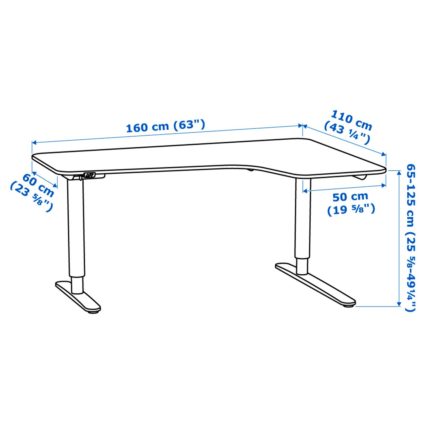 BEKANT Scrivania angolare dx regolabile, bianco, 160x110 cm - IKEA Svizzera