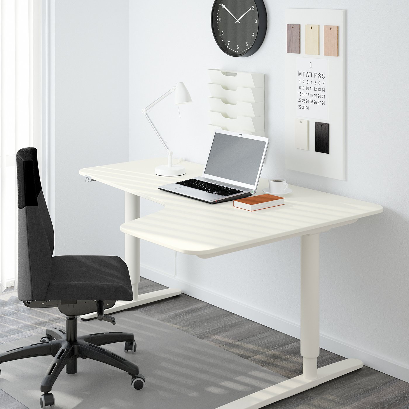 BEKANT Scrivania angolare dx regolabile, bianco, 160x110 cm - IKEA Svizzera