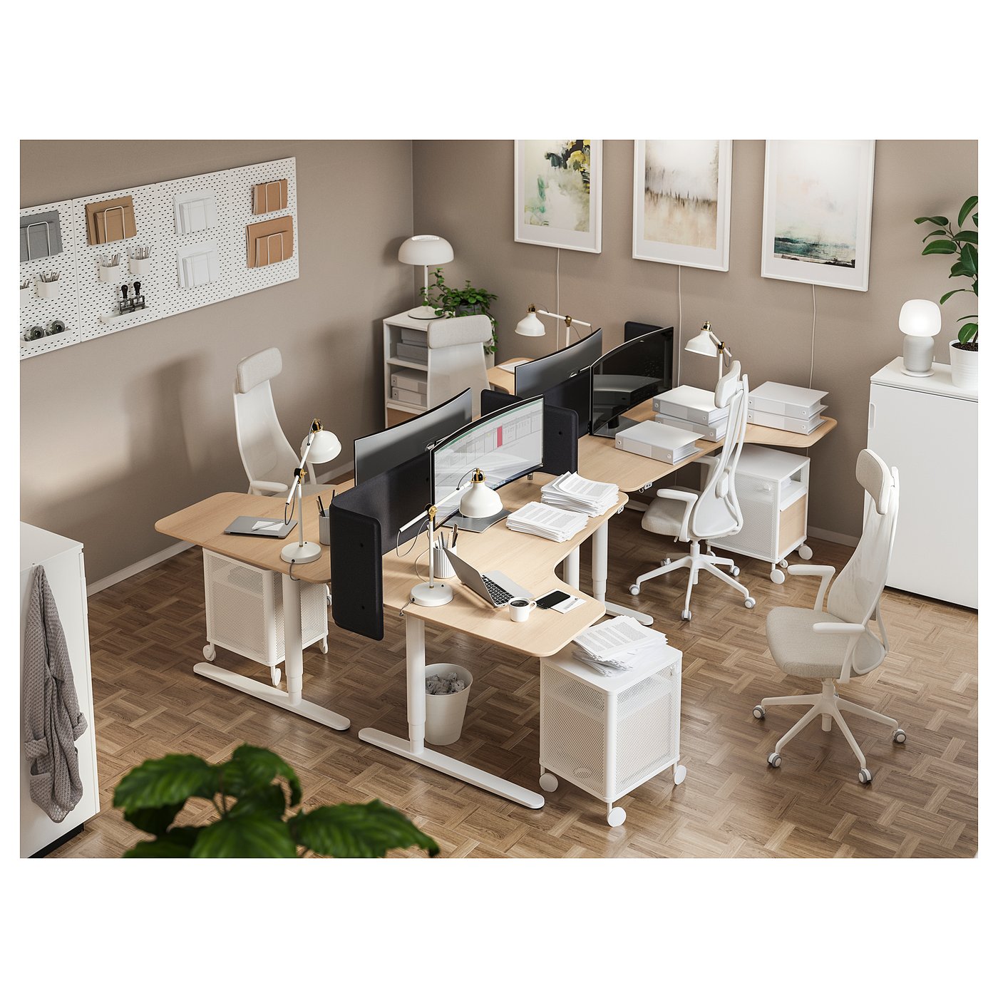 BEKANT Scrivania angolare dx regolabile, impiallacciato rovere mord bianco  bianco, 160x110 cm - IKEA Svizzera