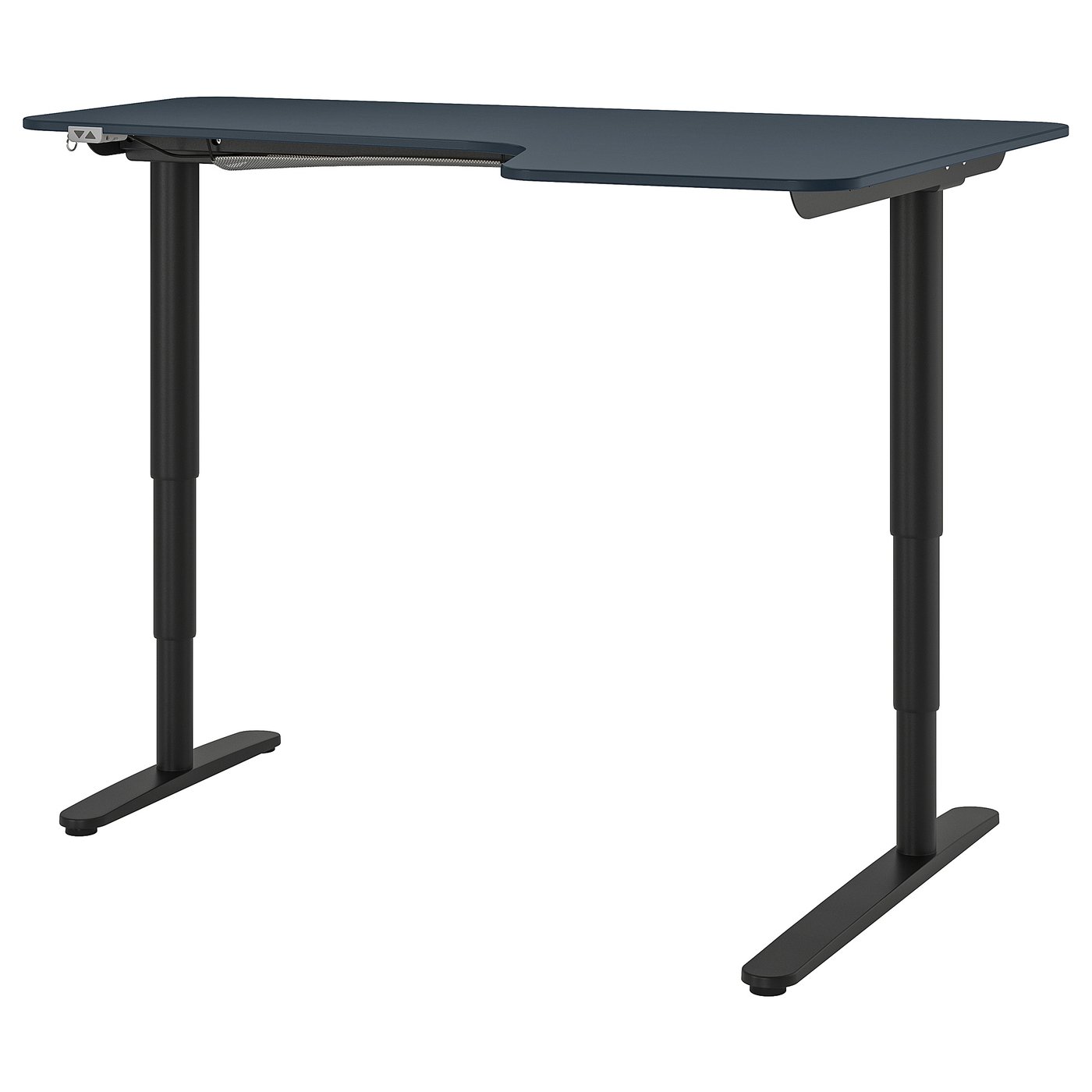 BEKANT Scrivania angolare dx regolabile, linoleum blu/nero, 160x110 cm -  IKEA Svizzera