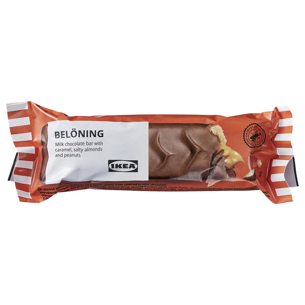 BELÖNING Cioccolato al latte, caramello/mandorle salate/arachidi/Certificato Rainforest Alliance, 45 g