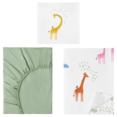 BERGFINK Set biancheria letto/custodia 3 pz, verde giraffa, 150x200/50x60 cm