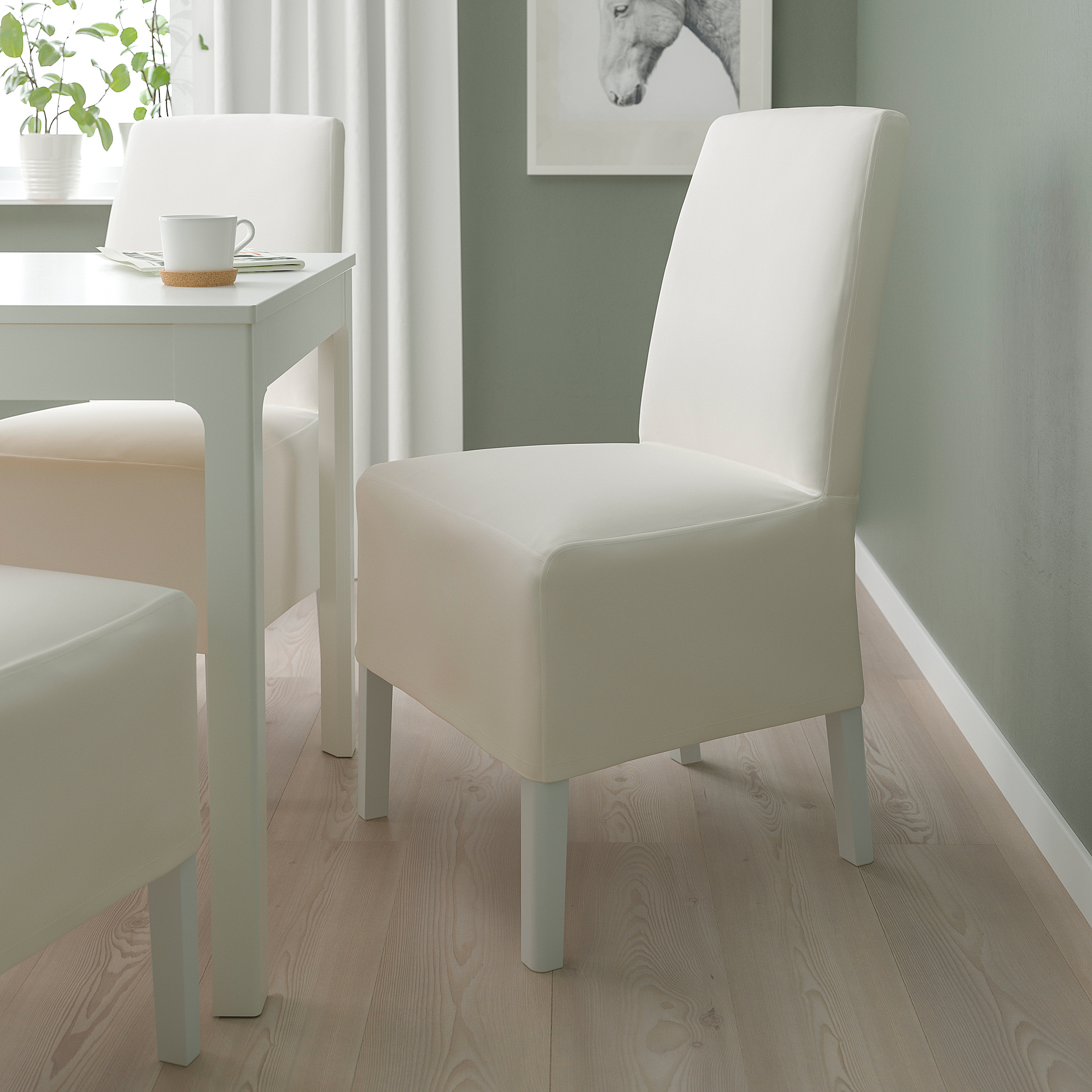 BERGMUND Sedia con fodera di lunghezza media, bianco/Inseros bianco