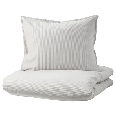 BERGPALM Copripiumino e 2 federe, grigio/a righe, 240x220/50x60 cm