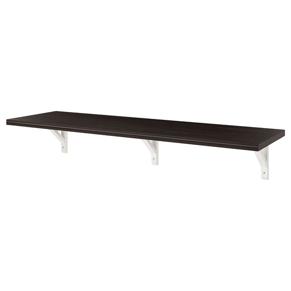 BERGSHULT / SANDSHULT Mensola e staffe, marrone-nero/pioppo tremulo con mordente bianco, 120x30 cm