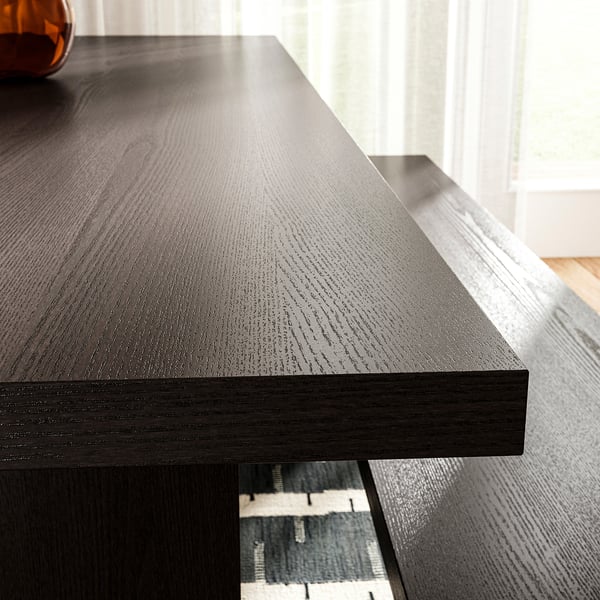 BERGSHYTTAN / TOSSBERG Tavolo con 2 sedie e panca, impiallacc frassino marrone scuro/Gunnared grigio scuro nero, 240x93 cm