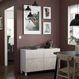 BESTÅ Combinazione + ante/cassetti, bianco Bergsviken/Stubbarp/beige effetto marmo, 120x42x74 cm