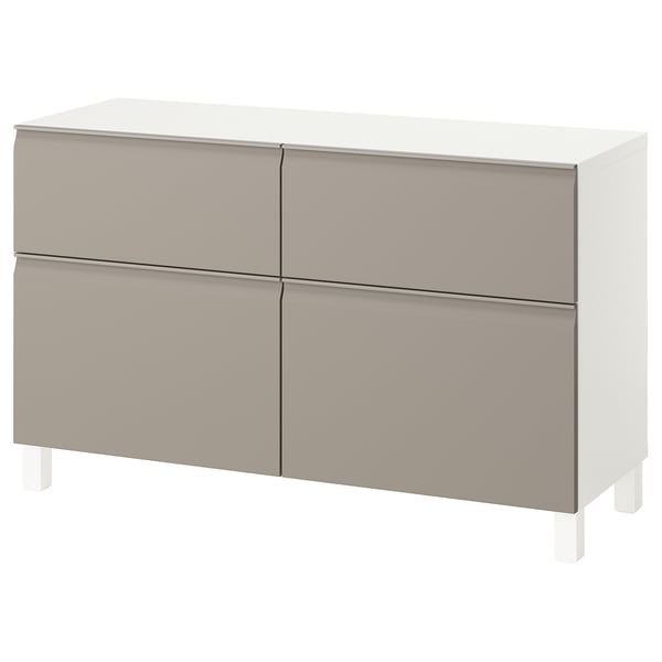 BESTÅ Combinazione + ante/cassetti, bianco Hammarsmed/Stubbarp/beige, 120x42x74 cm