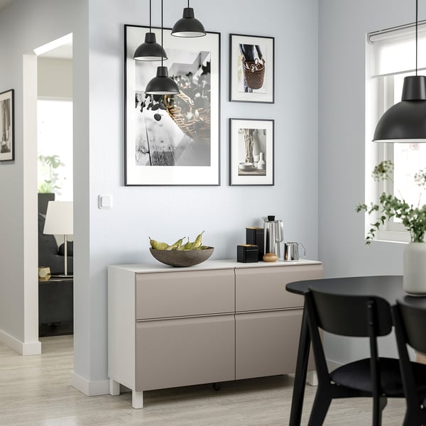 BESTÅ Combinazione + ante/cassetti, bianco Hammarsmed/Stubbarp/beige, 120x42x74 cm