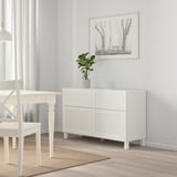 BESTÅ Combinazione + ante/cassetti, bianco/Hanviken/Stubbarp bianco, 120x42x74 cm