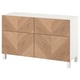 BESTÅ Combinazione + ante/cassetti, bianco/Hedeviken/Stubbarp impiallacciatura di rovere, 120x42x74 cm