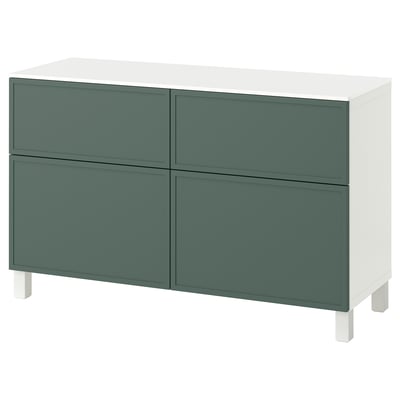 BESTÅ Combinazione + ante/cassetti, bianco/Krukmakare grigio scuro-verde, 120x42x75 cm