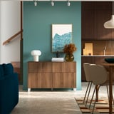 BESTÅ Combinazione + ante/cassetti, bianco/Lappviken/Stubbarp effetto noce, 120x42x75 cm